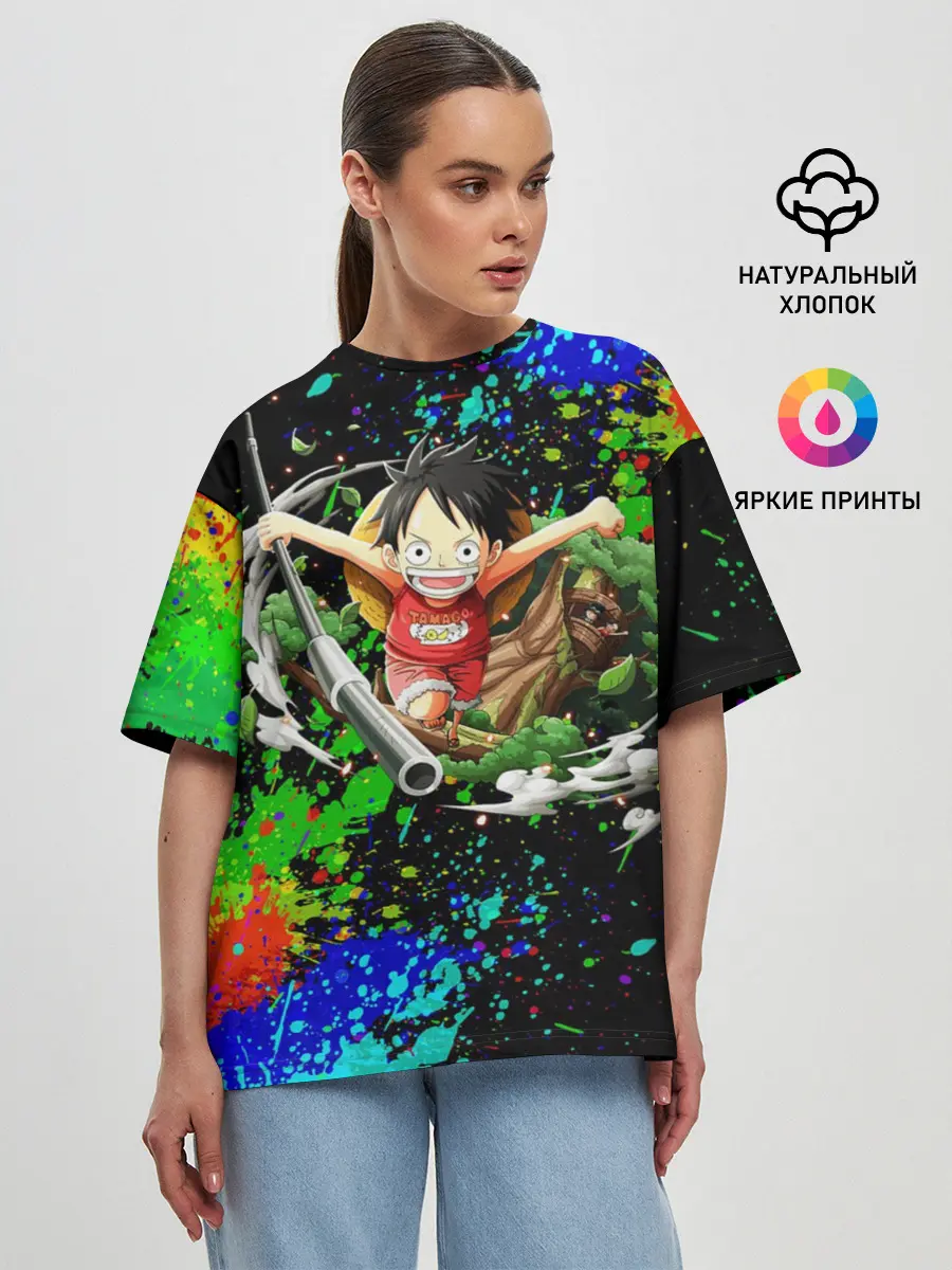 Женская футболка оверсайз / Врывающийся Монки. Радужный фон