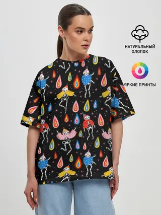 Женская футболка оверсайз / Танцы скелетов