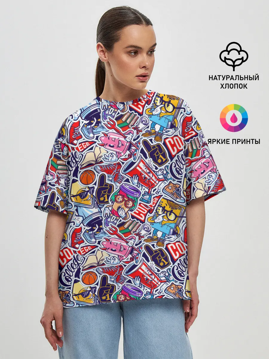 Женская футболка оверсайз / Стикерпак