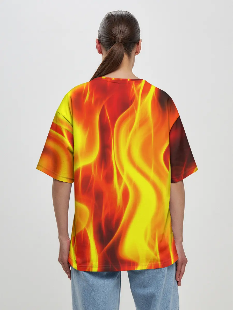 Женская футболка оверсайз / Неон Огонь
