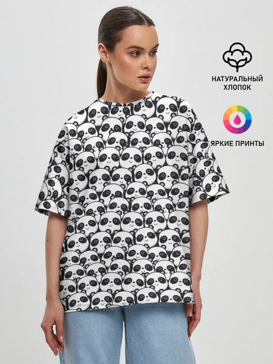 Женская футболка оверсайз / ПАНДЫ