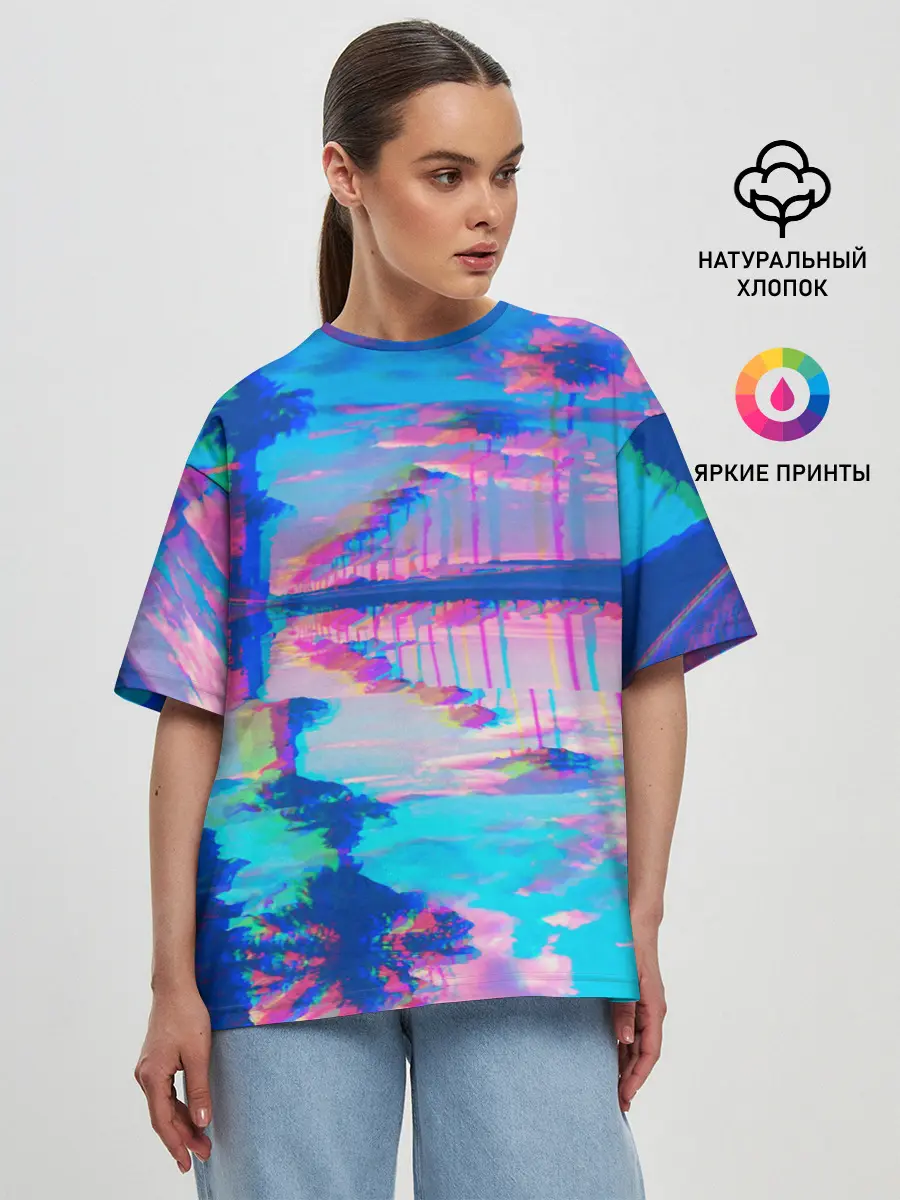 Женская футболка оверсайз / ГАВАЙИ ГЛИТЧ
