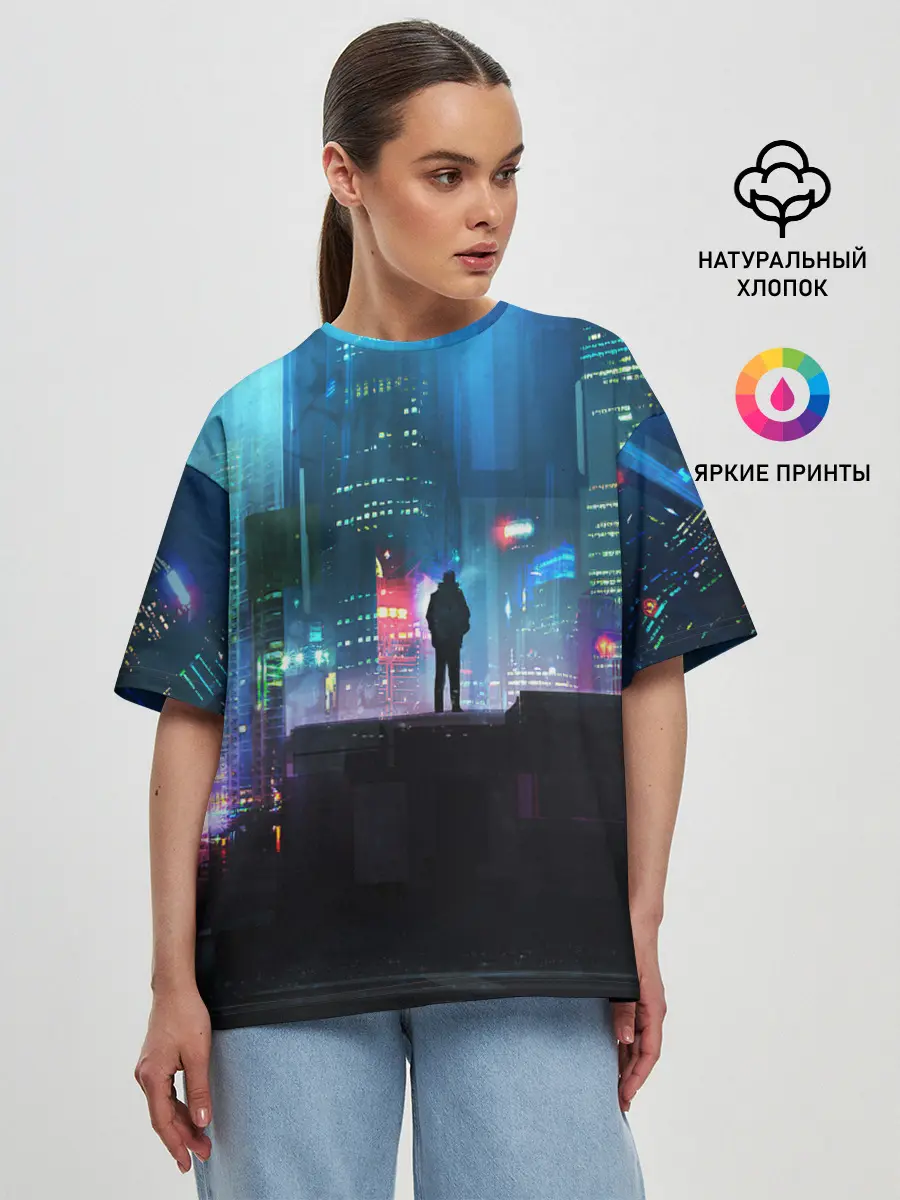 Женская футболка оверсайз / CITY NEON