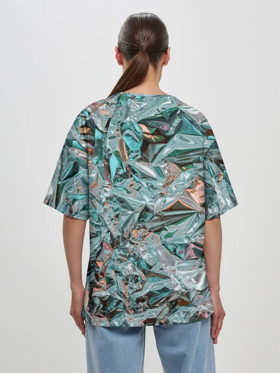 Женская футболка оверсайз / Голографическая фольга