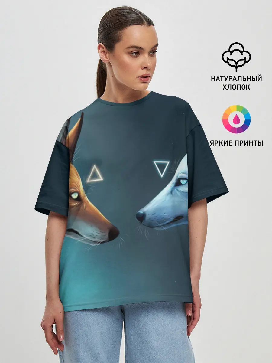 Женская футболка оверсайз / ЛИСА И ВОЛК