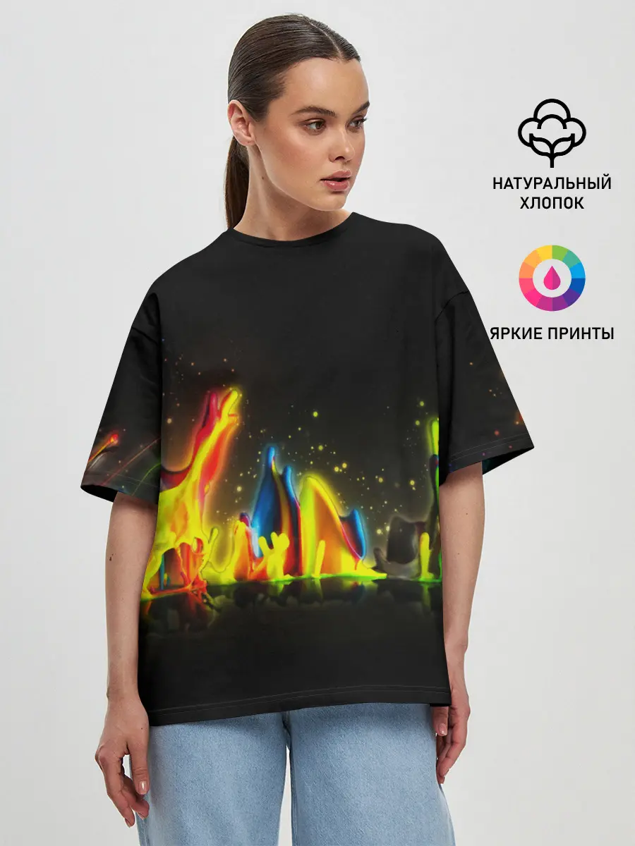 Женская футболка оверсайз / КРАСКИ В НЕОНЕ