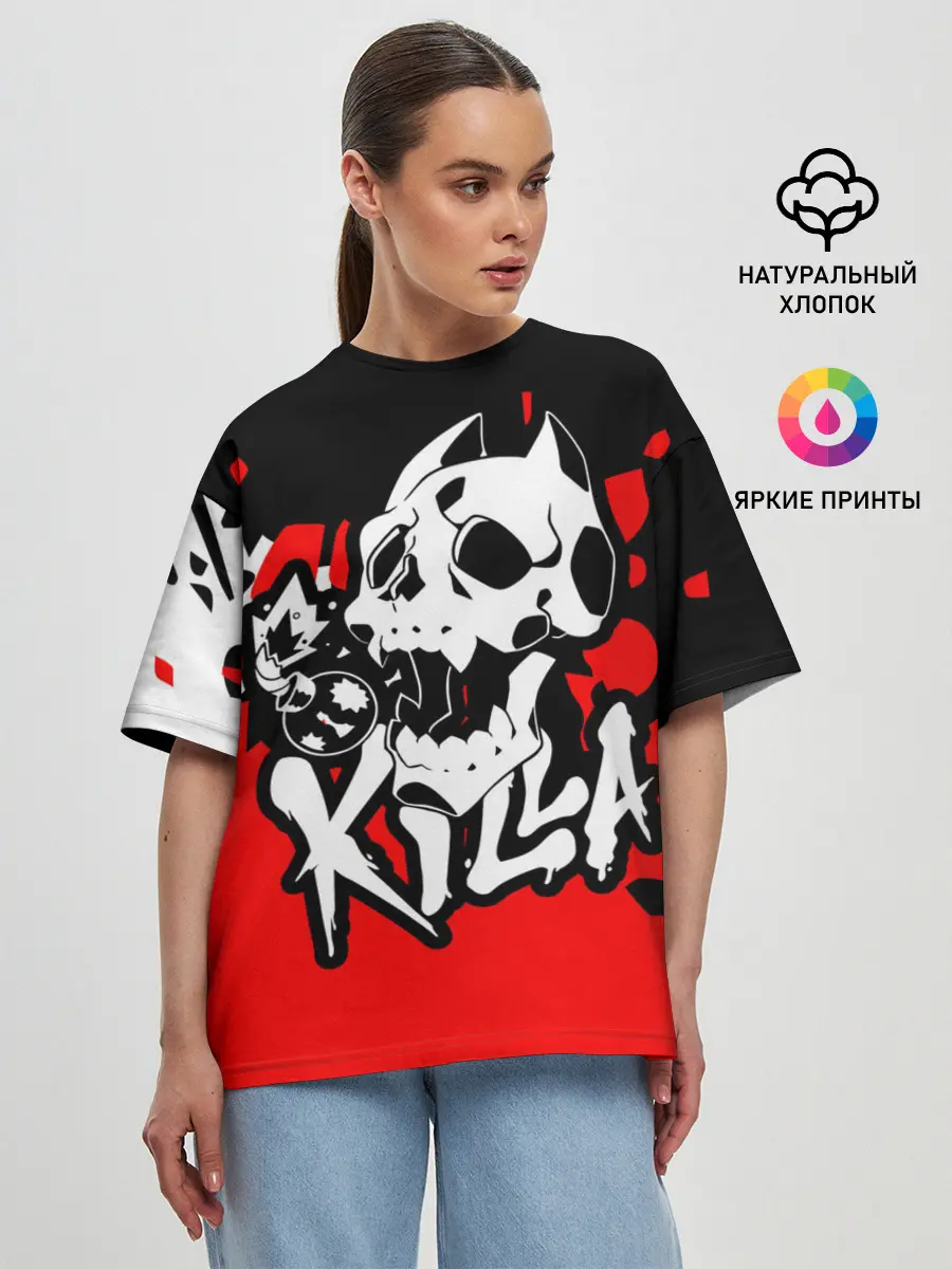 Женская футболка оверсайз / KILLA красные брызги