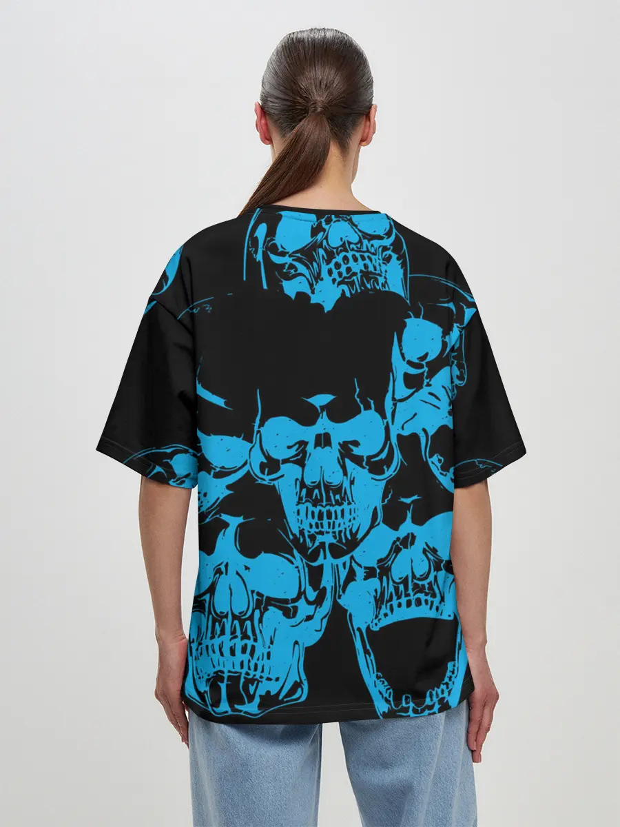 Женская футболка оверсайз / Ора Муда синие черепа