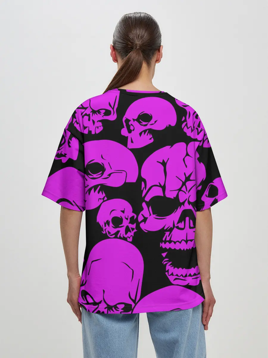 Женская футболка оверсайз / KILLA фиолетовые черепа