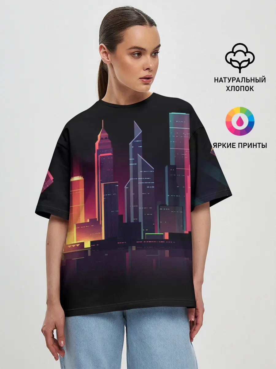 Женская футболка оверсайз / Neon City