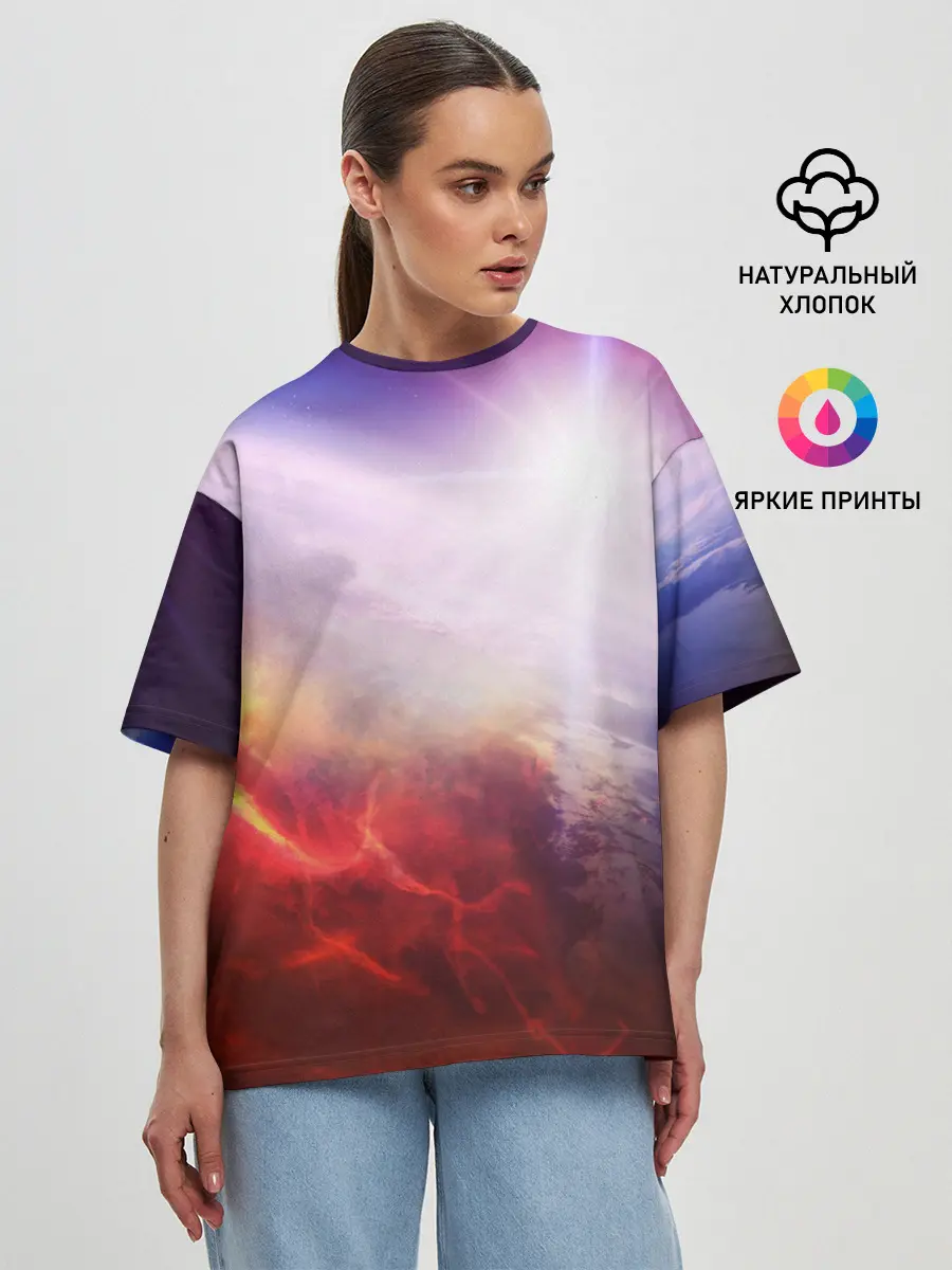 Женская футболка оверсайз / Звезды в неоне