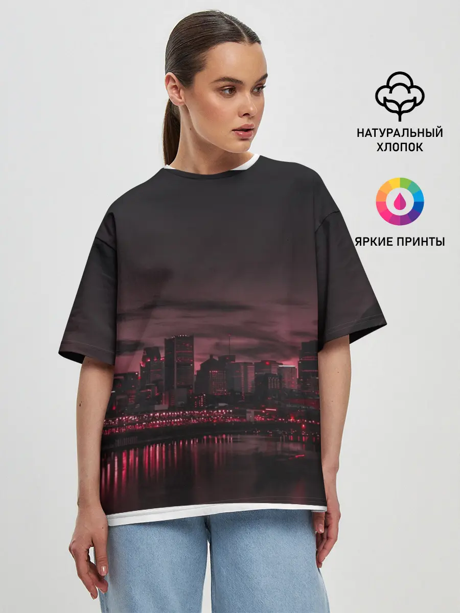Женская футболка оверсайз / shadow night city