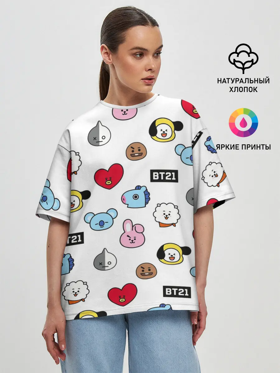 Женская футболка оверсайз / BTS | БТС | BANGTAN BOYS | BT21