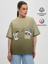 Женская футболка оверсайз / сонная сова и кофе идеальное