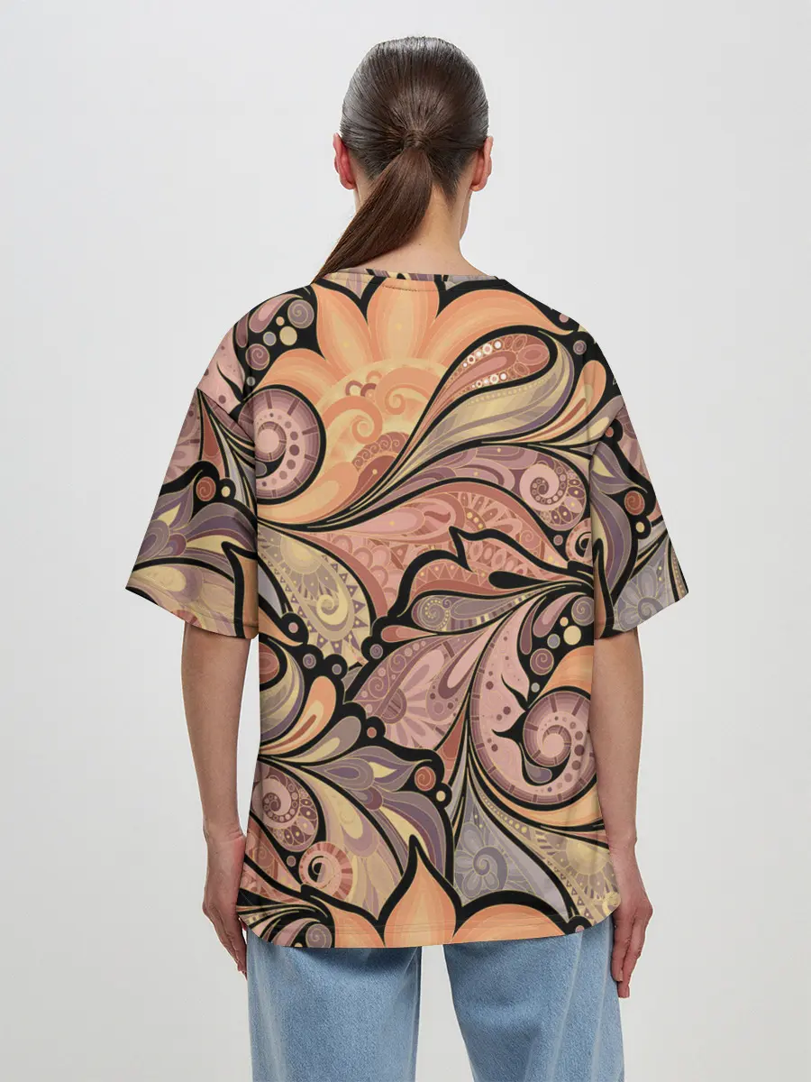 Женская футболка оверсайз / дудл узоры