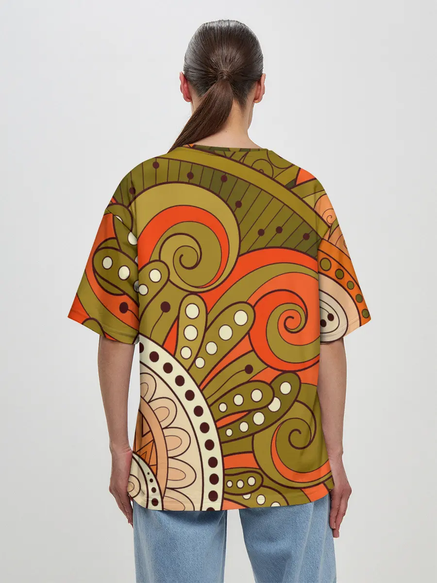 Женская футболка оверсайз / Детский оранжево-болотный