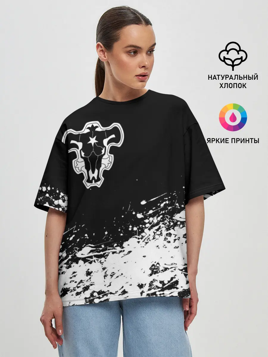 Женская футболка оверсайз / Черный Клевер