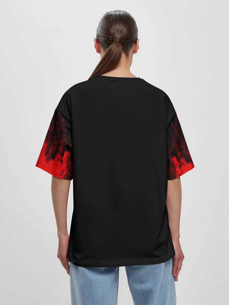Женская футболка оверсайз / monokuma красные потертости