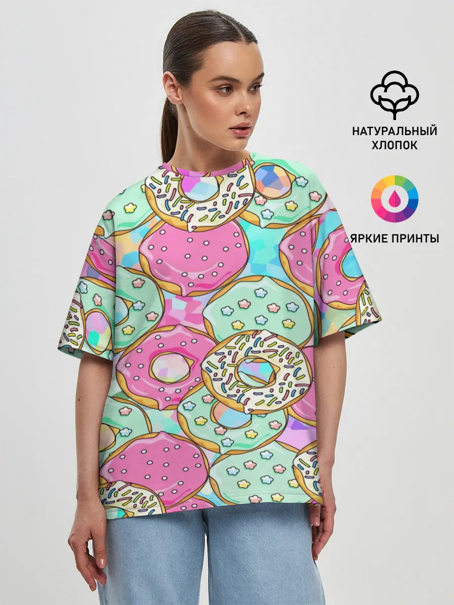 Женская футболка оверсайз / Пончики