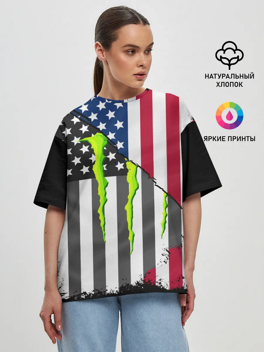 Женская футболка оверсайз / MONSTER ENERGY