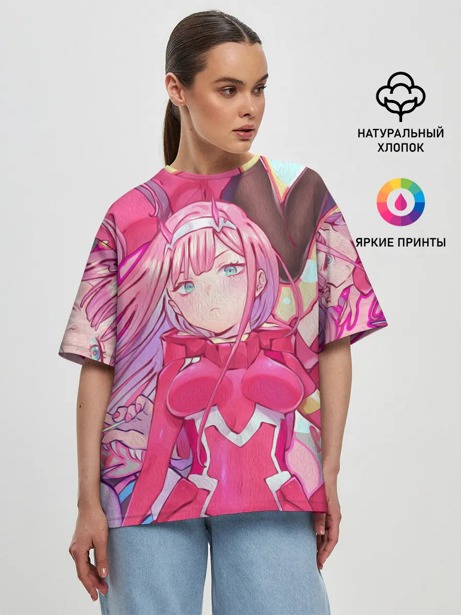 Женская футболка оверсайз / ноль два разная