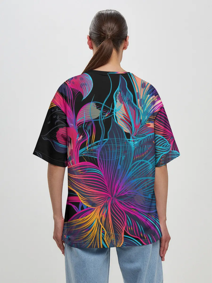 Женская футболка оверсайз / Flowers | Неон