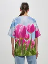 Женская футболка оверсайз / Розовые тюльпаны