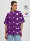 Женская футболка оверсайз / узор цветы на фиолетовом фоне