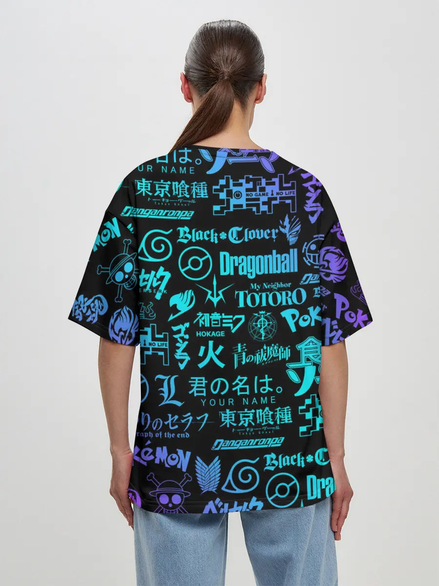 Женская футболка оверсайз / ЛОГОТИПЫ АНИМЕ | ANIME LOGO