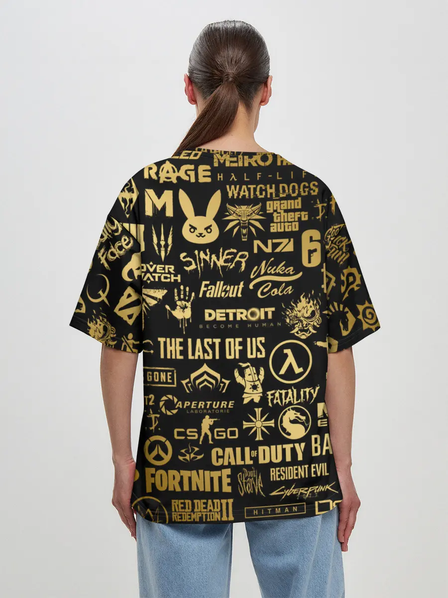 Женская футболка оверсайз / ЛОГОТИПЫ ИГР ЗОЛОТО | GOLDEN