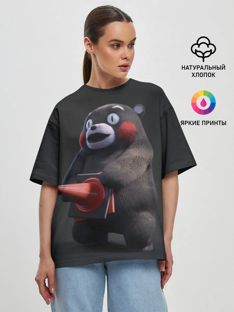 Женская футболка оверсайз / Kumamon прикрылся