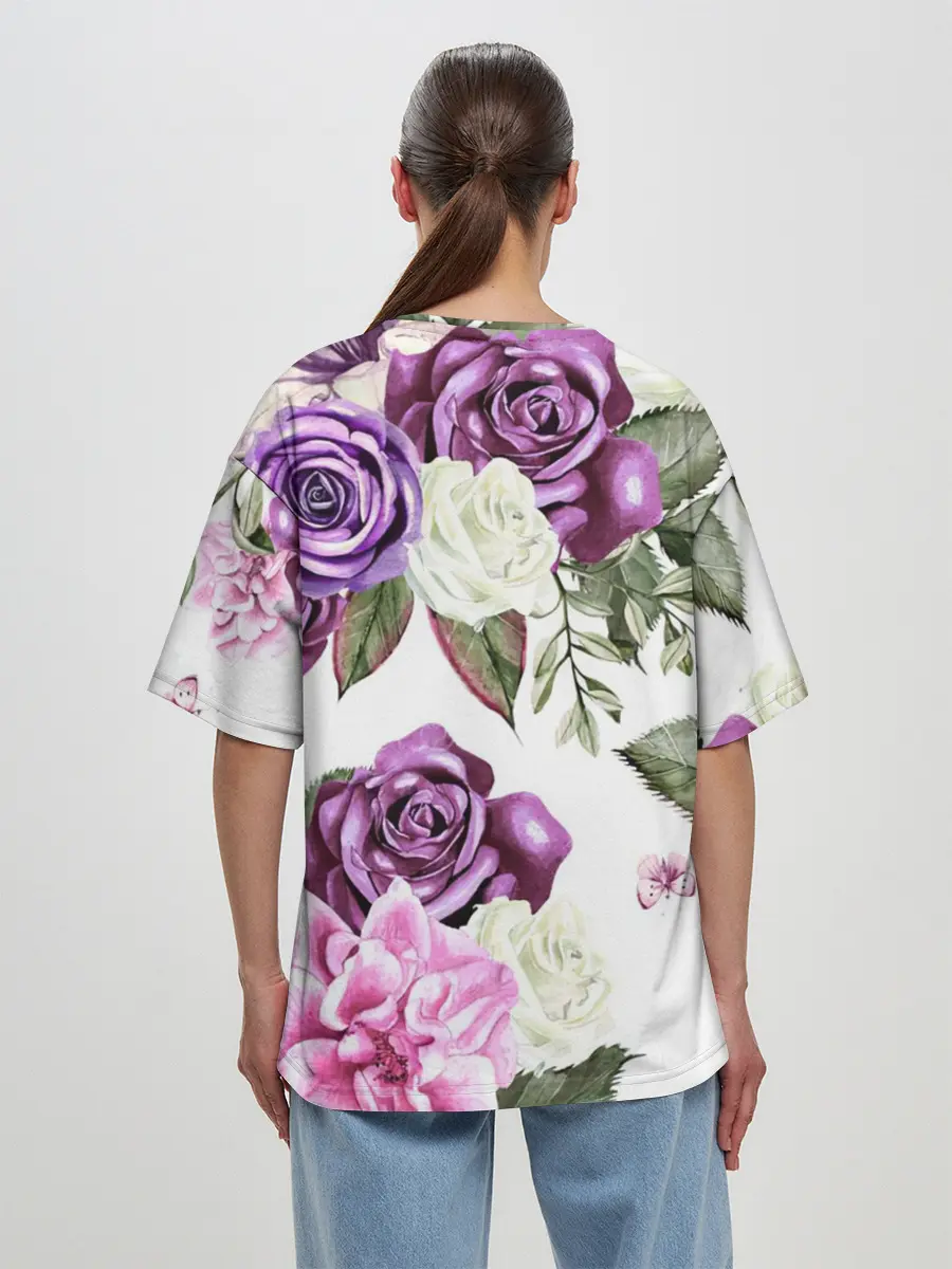 Женская футболка оверсайз / Красивые розы