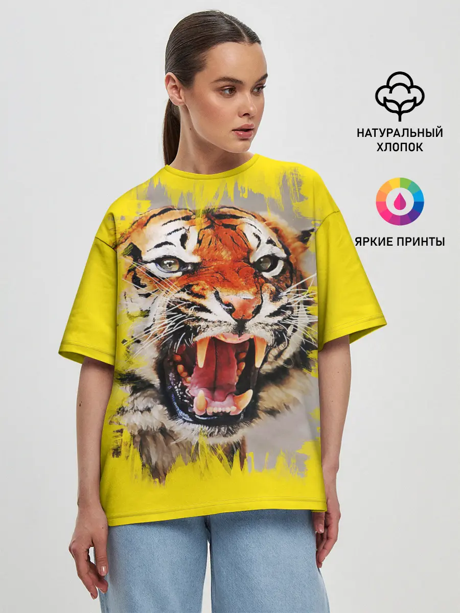 Женская футболка оверсайз / Оскал тигра