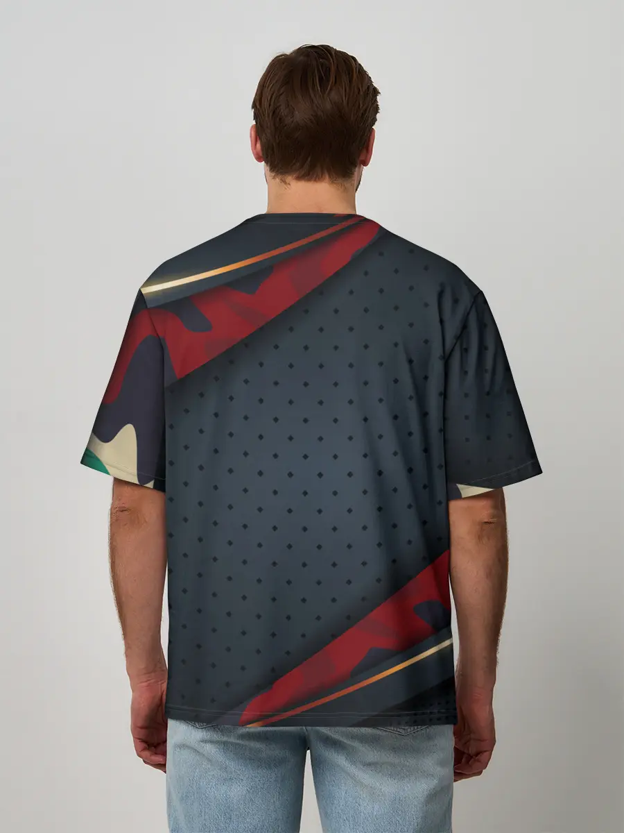 Мужская футболка оверсайз / 3D Dark red & black