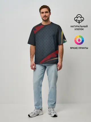 Мужская футболка оверсайз / 3D Dark red & black
