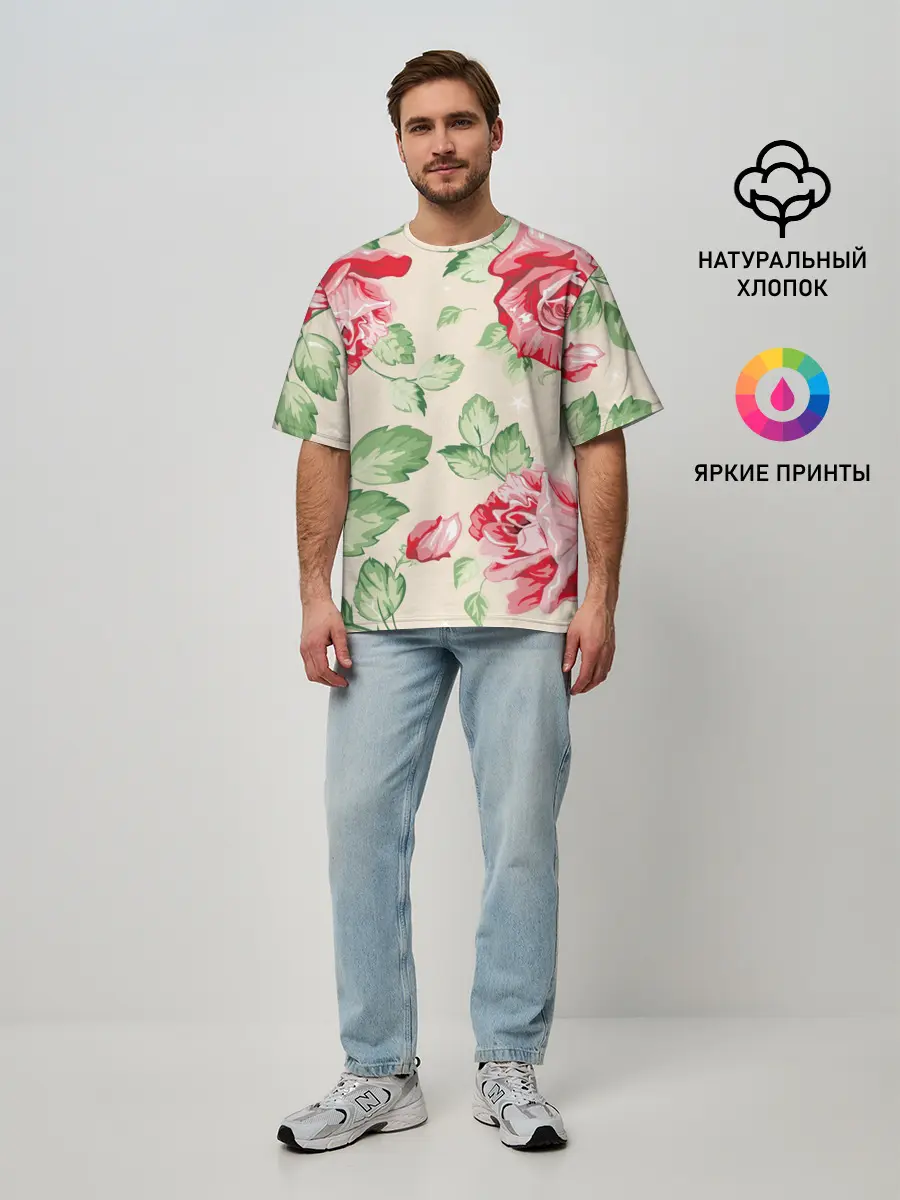 Мужская футболка оверсайз / Розы