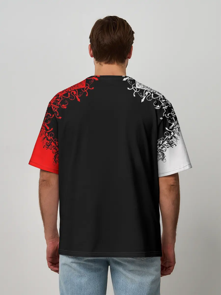 Мужская футболка оверсайз / Red White Skull - Череп