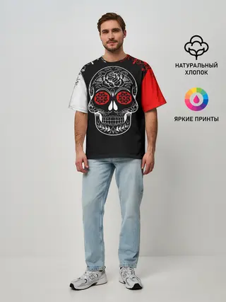 Мужская футболка оверсайз / Red White Skull - Череп