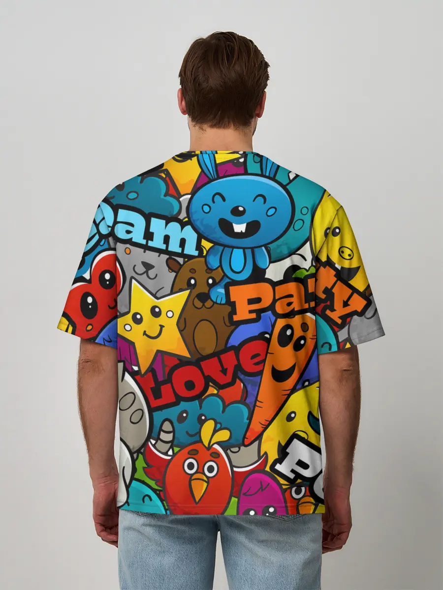 Мужская футболка оверсайз / LOVE | PEACE | PARTY