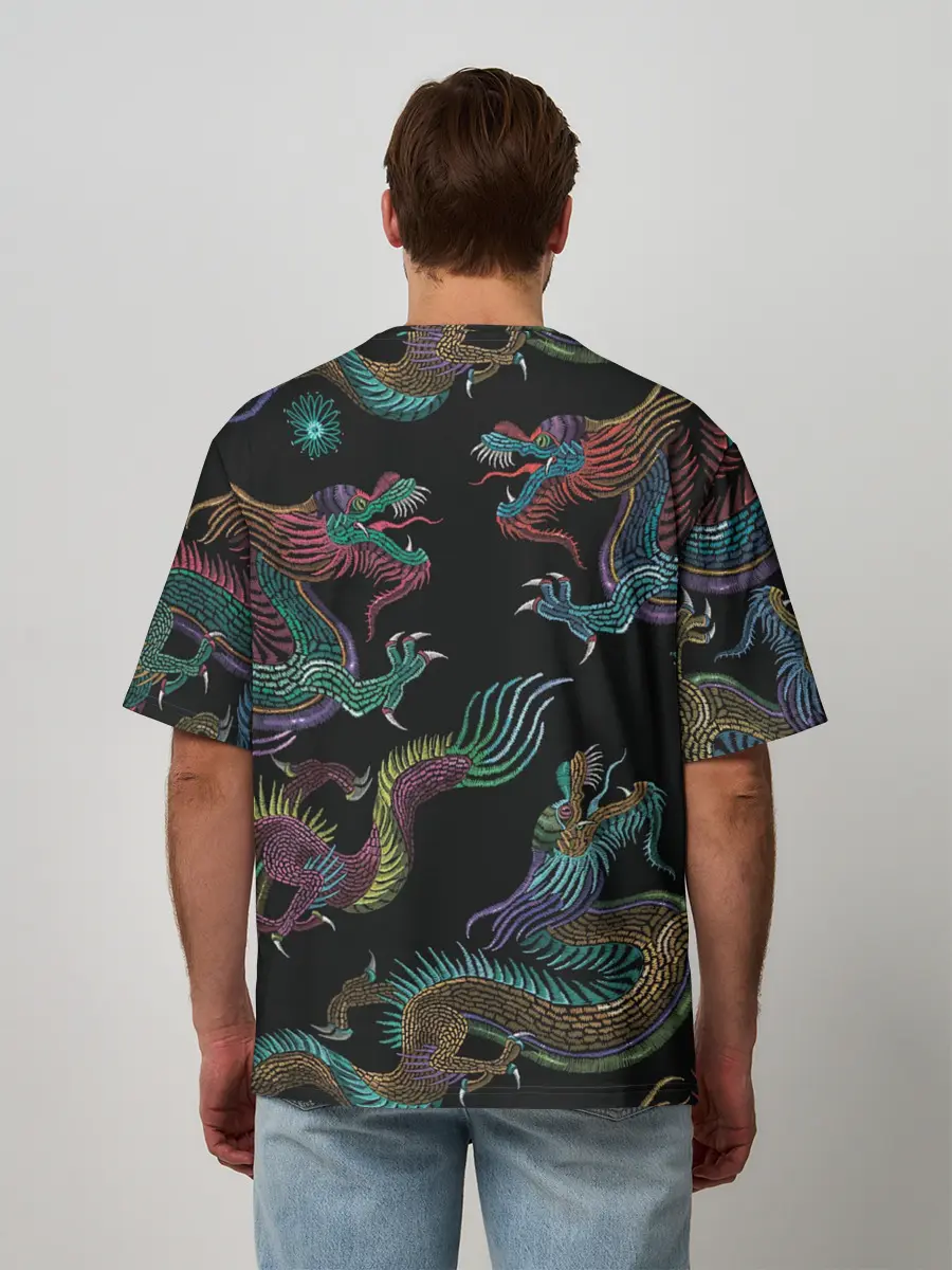 Мужская футболка оверсайз / Цветные драконы