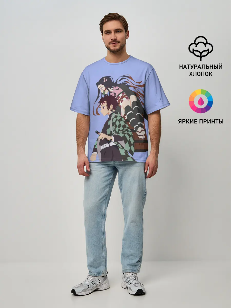 Мужская футболка оверсайз / Tanjirou & Nezuko