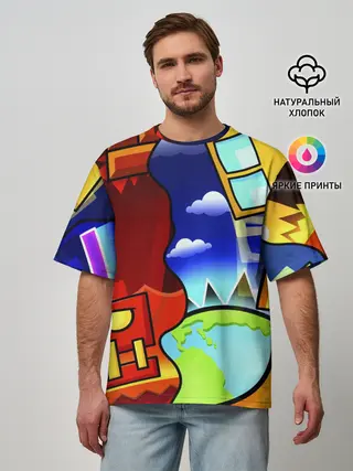 Мужская футболка оверсайз / GEOMETRY DASH / ГЕОМЕТРИ ДАШ