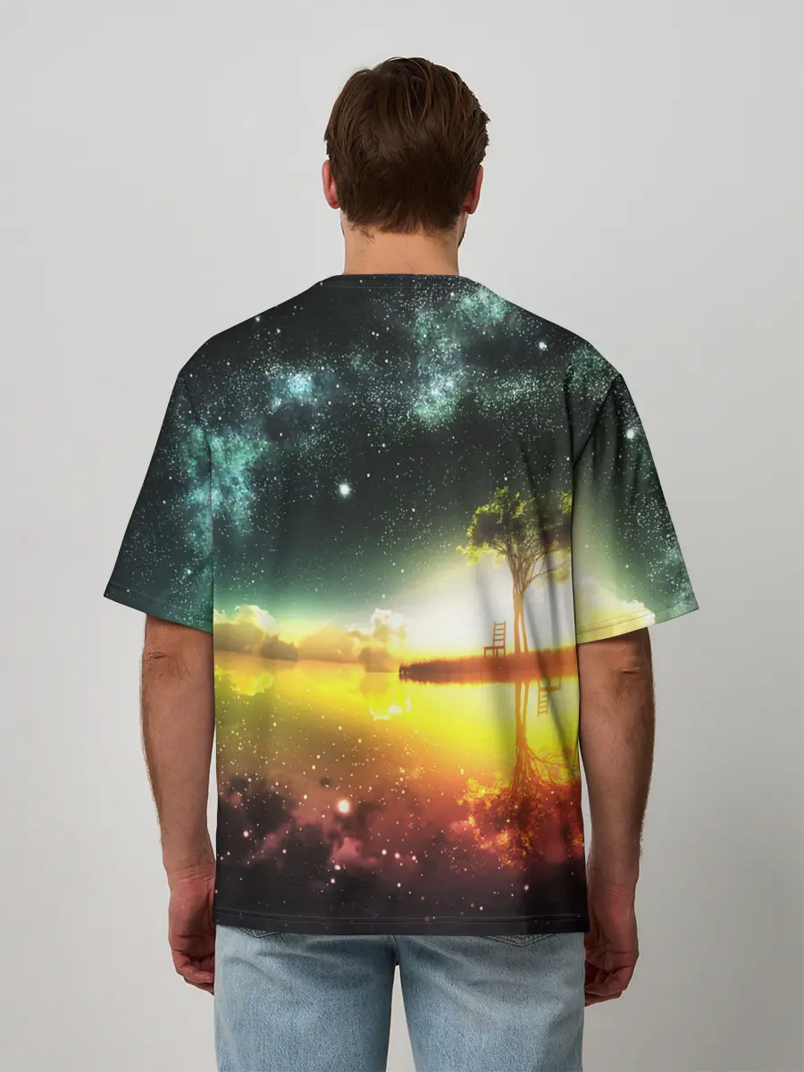 Мужская футболка оверсайз / Закат со звездами
