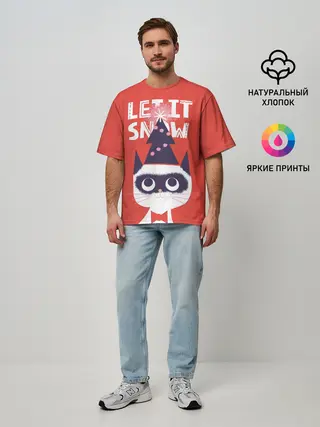 Мужская футболка оверсайз / Котик. Новый год