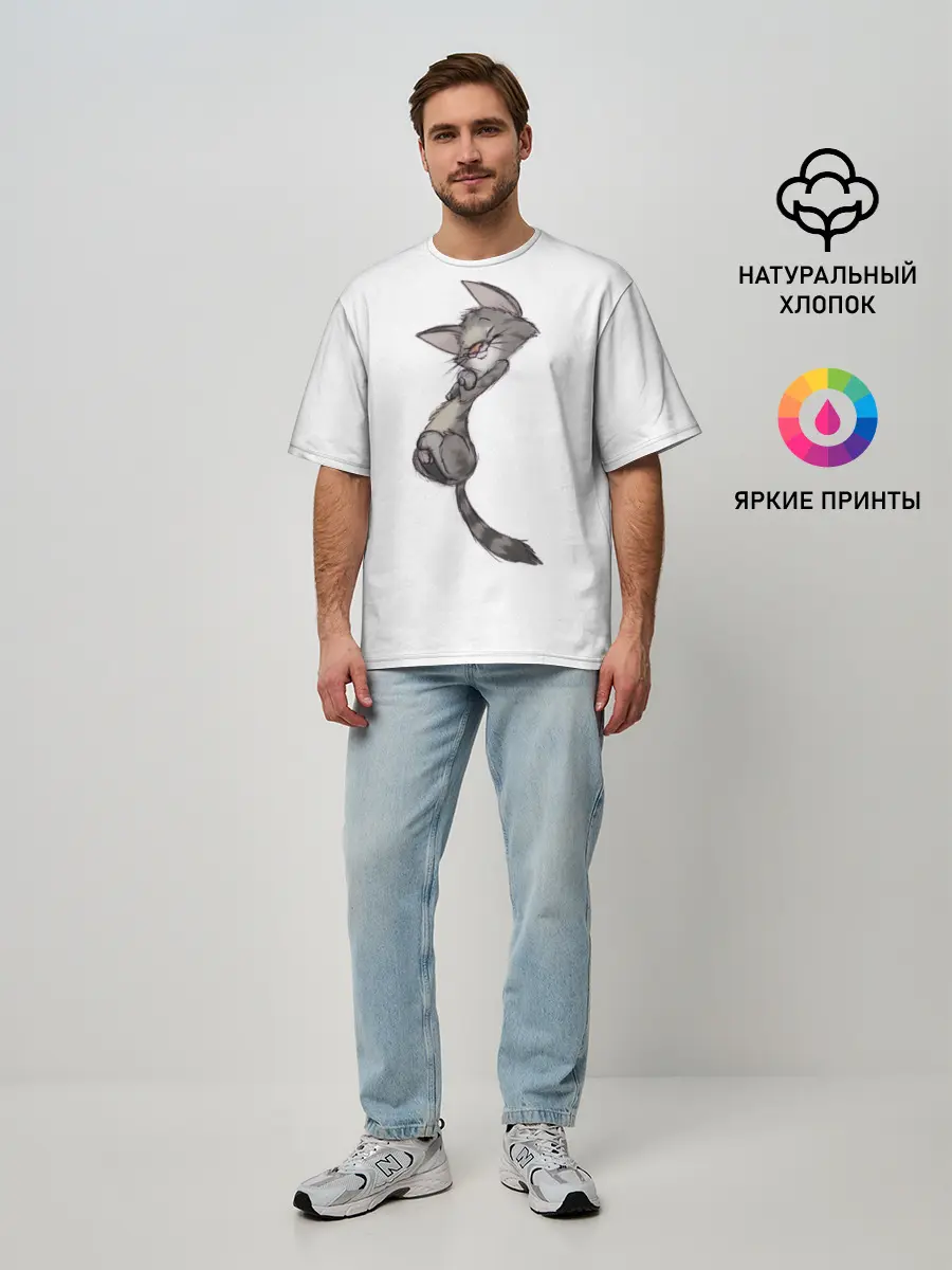 Мужская футболка оверсайз / Милый котя