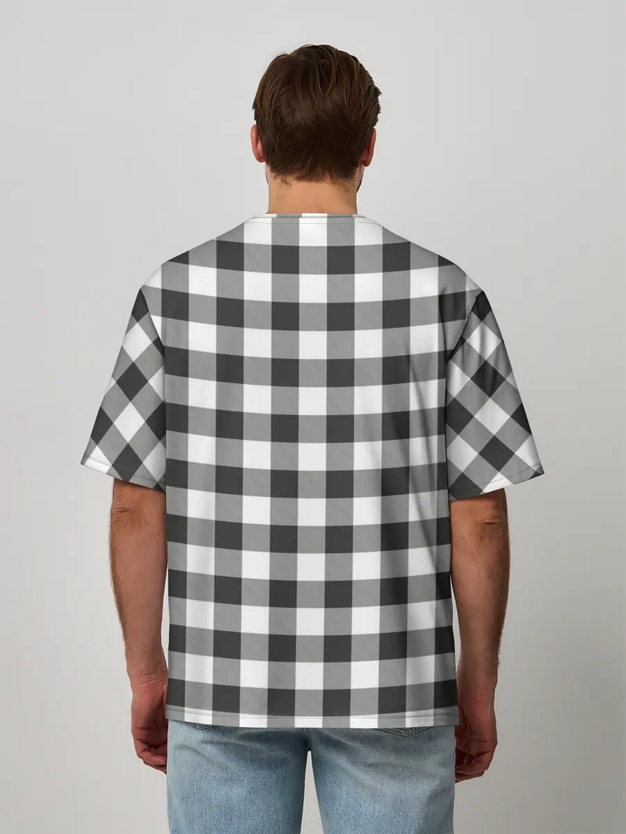 Мужская футболка оверсайз / Черно-белая клетка