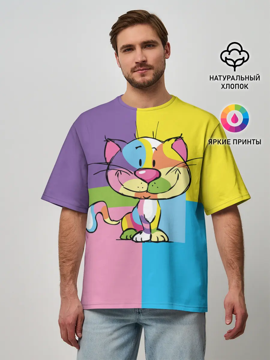 Мужская футболка оверсайз / Кот