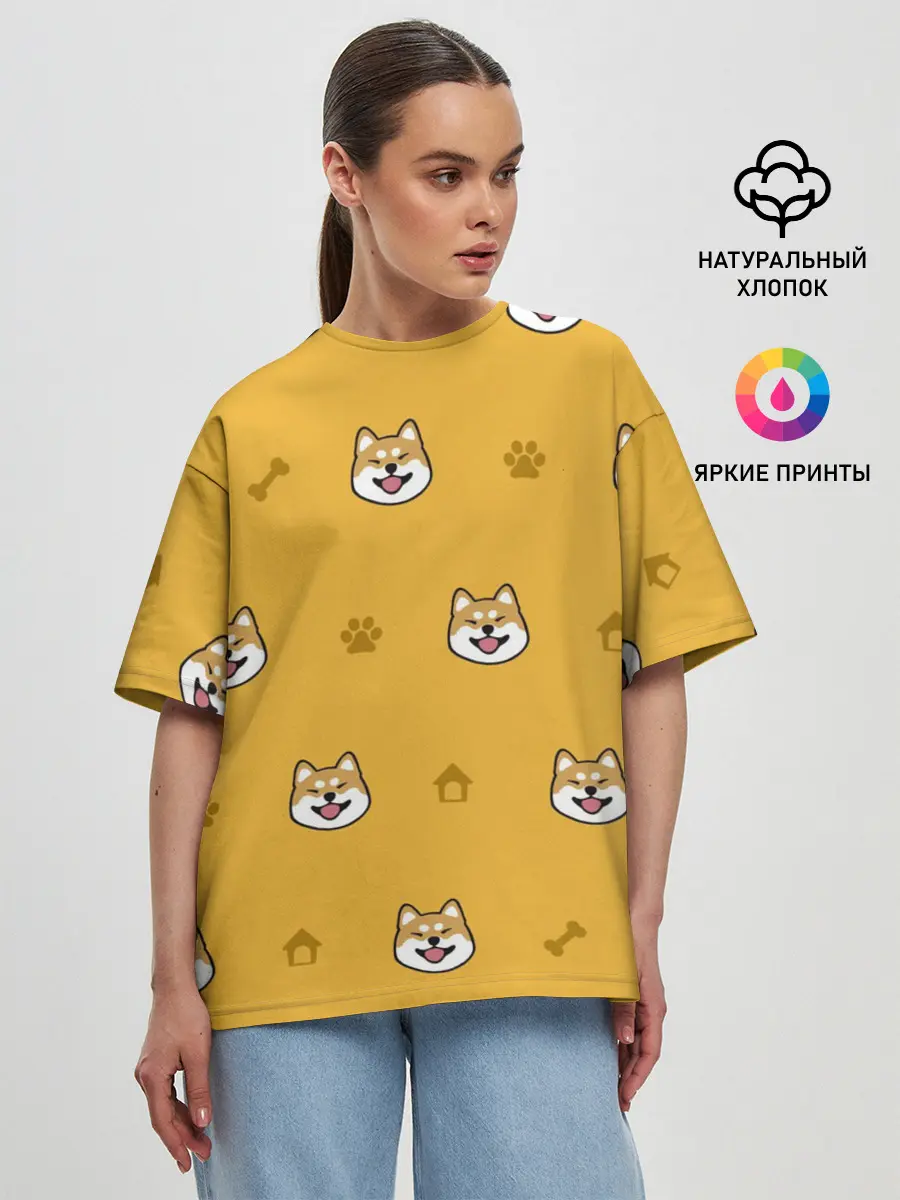 Женская футболка оверсайз / Сиба-ину. Акита-ину.