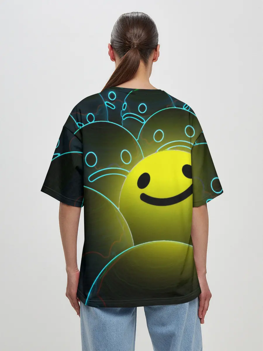 Женская футболка оверсайз / НЕОНОВЫЕ СМАЙЛЫ
