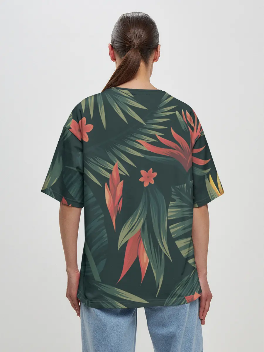 Женская футболка оверсайз / Тропический комуфляж